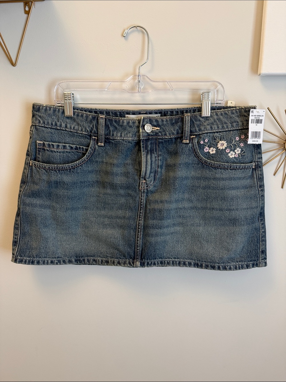 Hollister Blue Denim Mini Skirt with Floral Embroidery